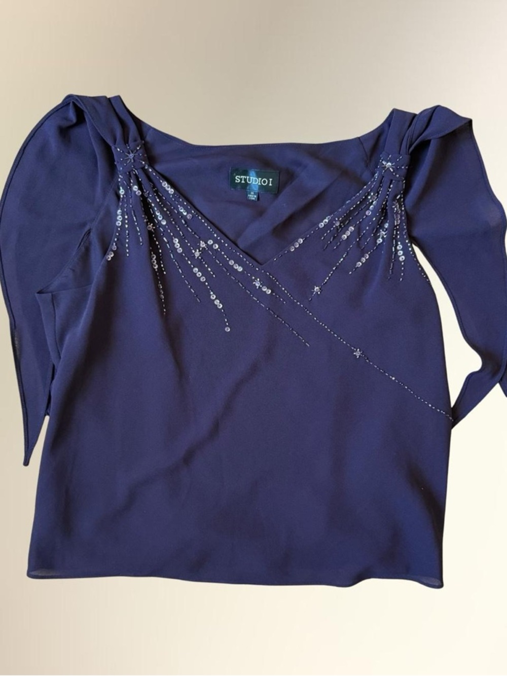 Studio 1 Purple tie Sleeve Scoop Neck Top with Sequin Detail